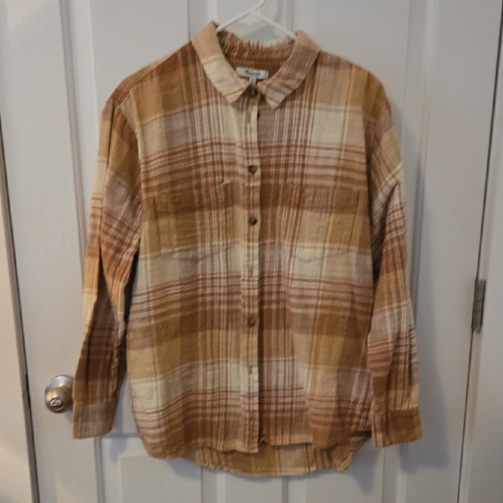 Womens MADEWELL Shacket Plaid Button-Up Shirt
